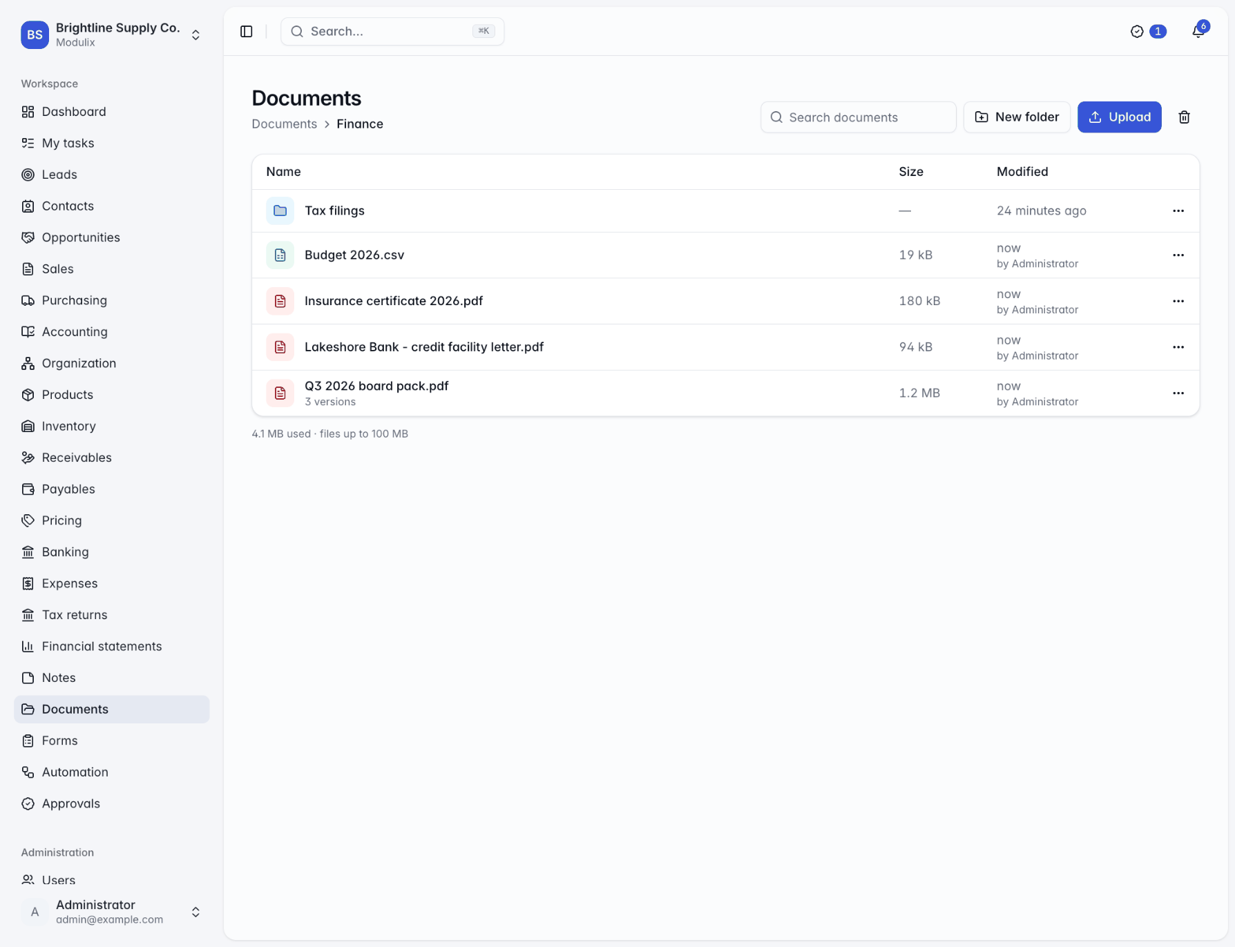 The Documents library showing a folder path, subfolders and files with size and modified columns
