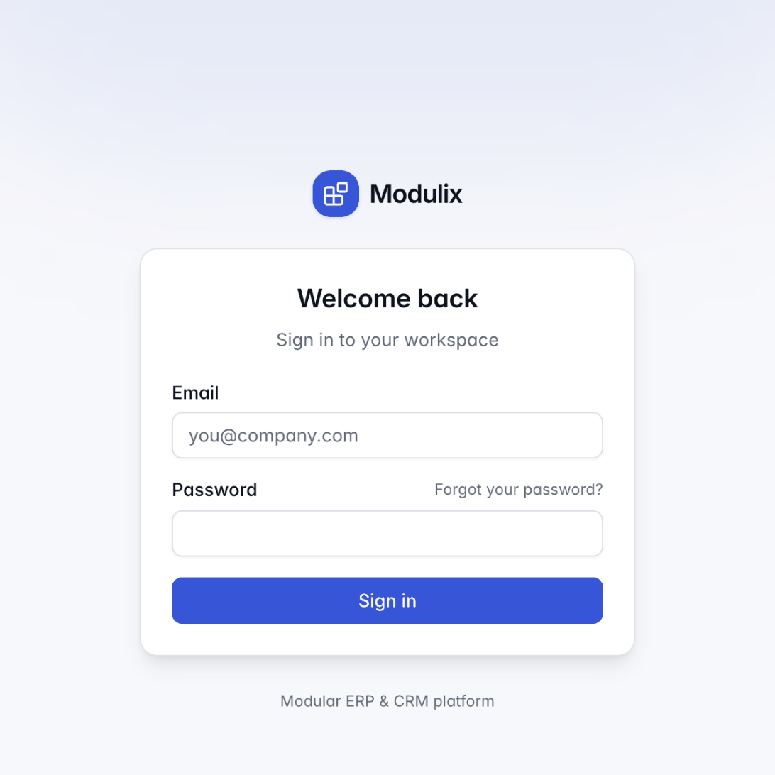The Modulix sign-in page with email and password fields